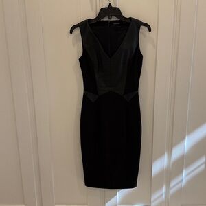 Karen Millen size 4 black leather panel dress- pencil fit